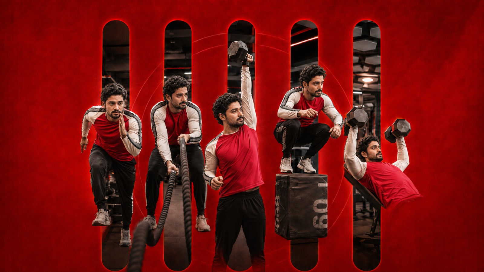Abbas Raza performing five energetic exercises in the VYRRO five-line logo design